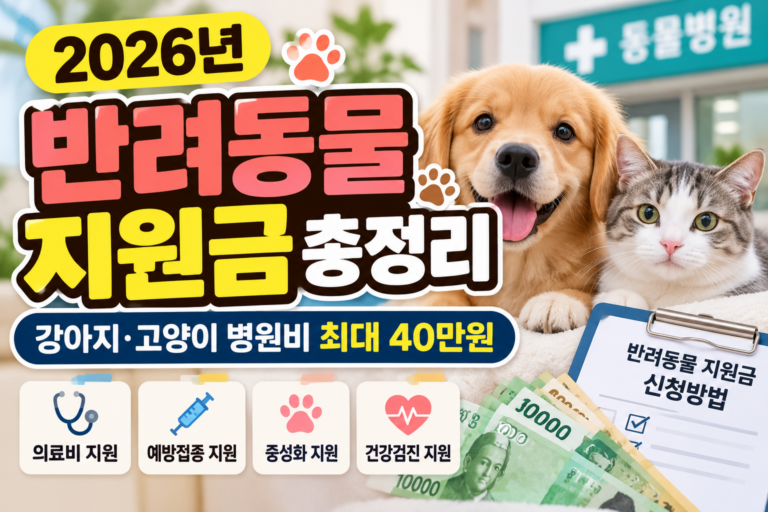 2026 반려동물 지원금 총정리｜강아지·고양이 병원비 최대 40만원 지원 확인하세요