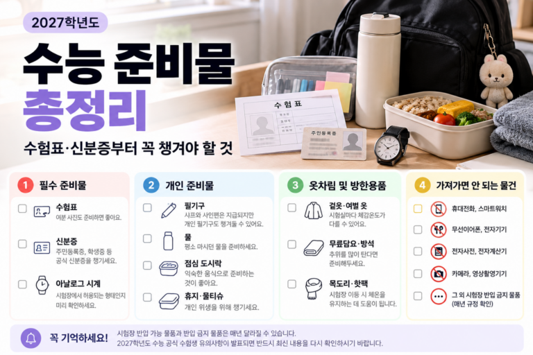 2027 수능 준비물 총정리｜수험표·신분증부터 꼭 챙겨야 할 것