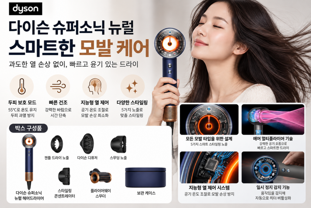 다이슨 슈퍼소닉 뉴럴 HD16｜두피 보호 모드·노즐 러닝·일시 정지 감지 기능과 장단점 제품 이미지