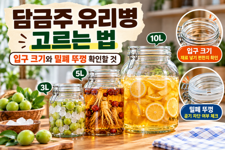 담금주 유리병 고르는 법｜입구 크기와 밀폐 뚜껑 확인할 것